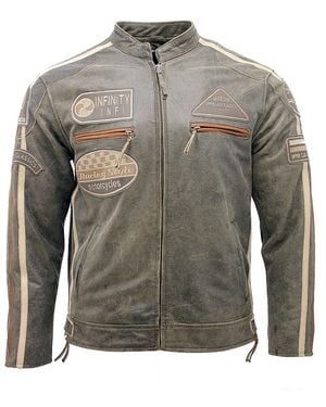 Infinity Leather Zipped Racing Biker Moto Jacket - Brown