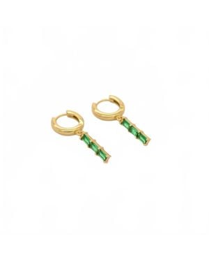 Au79 St Moritz Drop Stone Huggies With Emerald Cubic Zirconia Earrings - Metallic