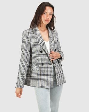 Belle & Bloom Piccadilly Wool Blend Plaid Blazer - Gray