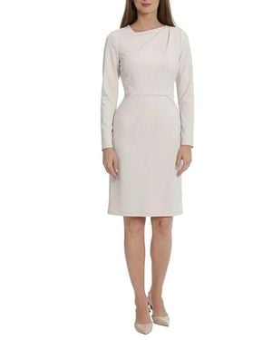 Maggy London Long Sleeve Asymmetrical-Neck Dress - Natural