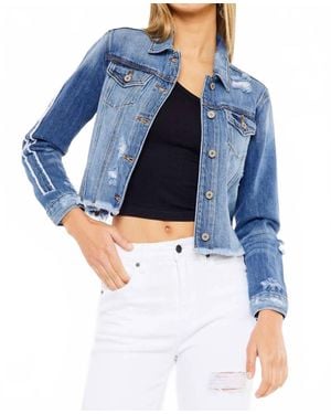 Kancan Destructed Crop Denim Jacket - Blue