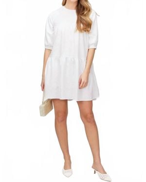 Before You Floral Jacquard Puff Sleeve Tiered Mini Dress - White