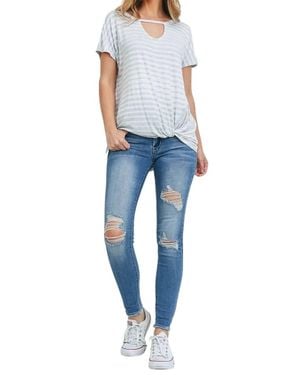 First Love Stripe Keyhole Bottom Twist Top - Blue