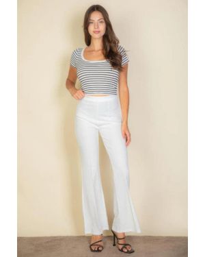 TRUEDAMES High Waist Stretch Crepe Flare Pants - Natural