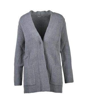 Kangra Long Cardigan With Snap Button Closure And Textured Knit - Gray