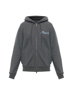 Lanvin Silk-Blend Ribbed Zip-Up Hoodie - Gray