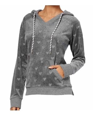 Jenni by Jennifer Moore Printed Hooded Velour Hoodie - Gray