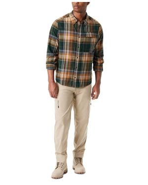 BASS OUTDOOR Shirt Plaid Long Sleeve Button-Up Classic Fit Mac73 - Green