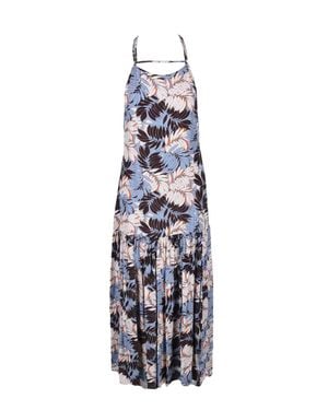 WEILI ZHENG Flowing Long Dress With Botanical Print And Zip Sleeves - White