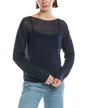 Vince Boat Neck Linen Pullover - Blue
