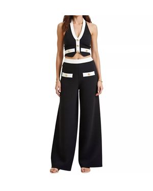 BLITHE Faye Contrast Button Halter Set - Black