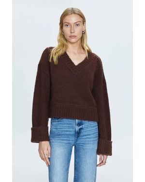 Pistola Joy Cropped Boxy V Neck Sweater Top - Brown