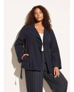 Vince Belted Linen Blend Jacket - Blue