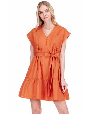 J joy Pin Tuck Edged Dress - Orange