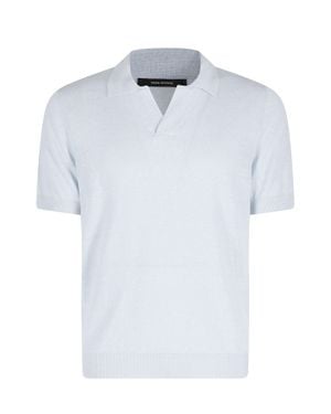 Tagliatore Sky Keith Short Sleeve Ribbed Trim Linen-Blend Polo Shirt - White