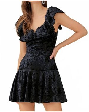Mustard Seed Ruffle Velvet Mini Dress - Black