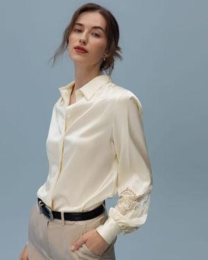 LILYSILK Armeria Lace Silk Blouse For - Natural