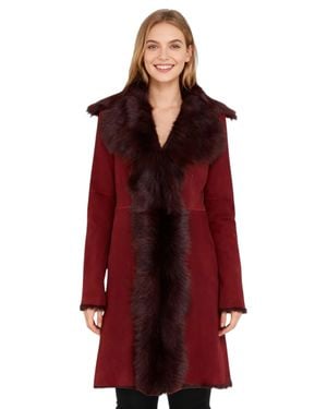 Infinity Leather Burgundy Toscana Sheep Suede Leather Trench Coat- Celeste - Red