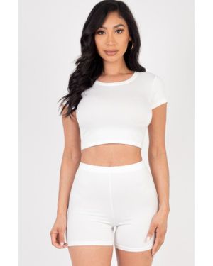 TRUEDAMES Short Sleeve Crop Top & Shorts Set - White