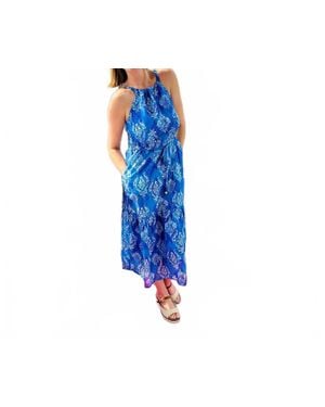J joy Damask Maxi Dress - Blue