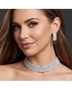 Fashnzfab Rhinestone Pave Evening Choker - Gray