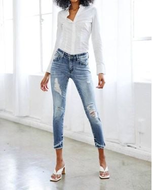 Kancan Mckenna Mid Rise Hem Detail Ankle Skinny Jeans - Blue