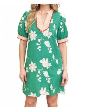 Voya Carley Scallop Floral Dress - Green