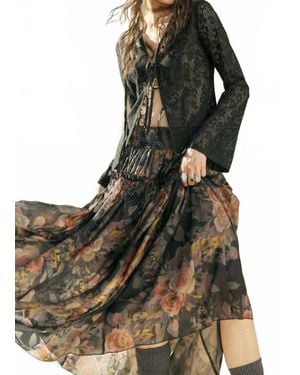 Promesa Floral-Print Smocked Drop-Waist Ruffle Maxi Skirt - Black