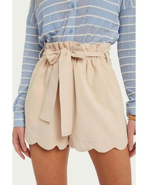 Bluivy High-Waisted Scallop Trim Shorts - Natural