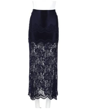 Rabanne Midi Skirt With Floral Lace Lower Section And Fitted Silhouette - Blue