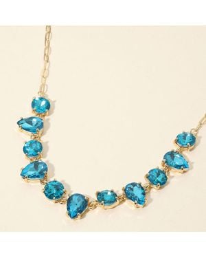 Fashnzfab Cushion Teardrop Round Oval Stone Link Evening Necklace - Blue