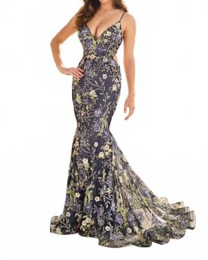 Ellie Wilde Embroidered Tulle Sequin Lace-Up Back Gown - Multicolor