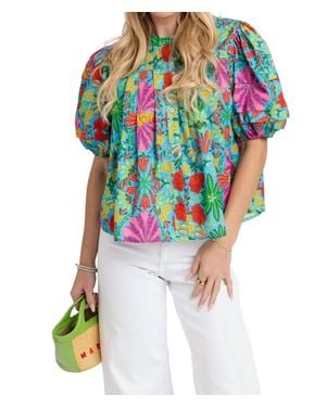 Karlie Bright Floral Puff Sleeve Blouse - Green