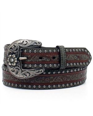 Nocona Belt Co Embossed Overlay With Studs Belt - Black