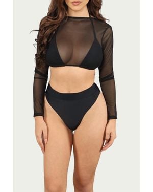 LOVE J STYLE Mesh Three-Piece Bikini Set - Black