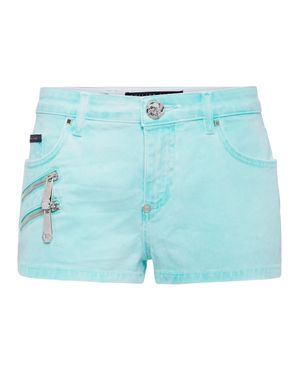 Philipp Plein Denim Hot Pants Biker - Blue