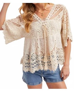 Bluivy Boho Sheer Crochet Lace Top With Tassels - White