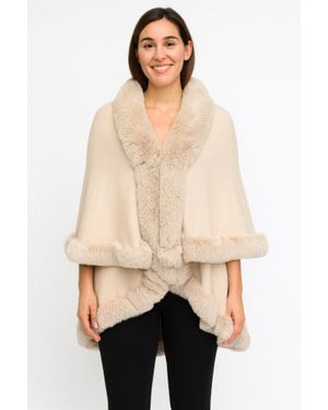 TRUEDAMES Crimson Elegance Faux Fur Trim Cape - Natural