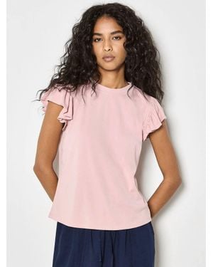 Apricot Jersey Knit Ruffle T Shirt - Pink