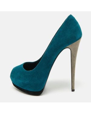 Giuseppe Zanotti Tricolor Suede Nana Peep Toe Platform Pumps - Blue