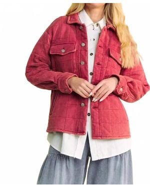 Davi & Dani Quilted Button Down Shacket - Red