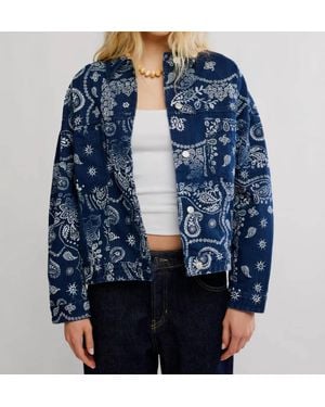 Free People Opal Swing Printed Denim Jacket - Blue