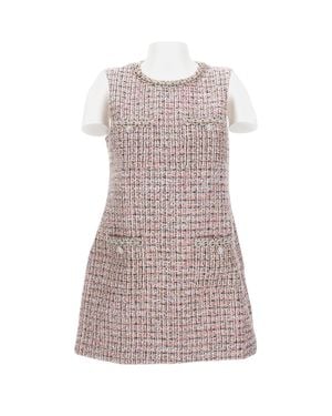 Self-Portrait Midi Crewneck Dress With Zip Closure And Boucle Motif - Gray