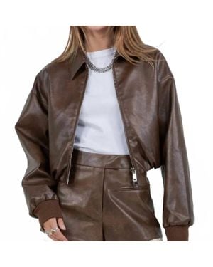 WHITEROOM+CACTUS Faux Leather Zip Up Moto Jacket - Brown
