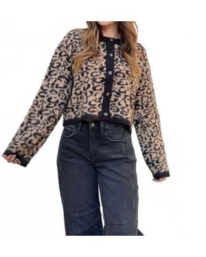 Miou Muse Leopard Button-Front Cardigan - Blue