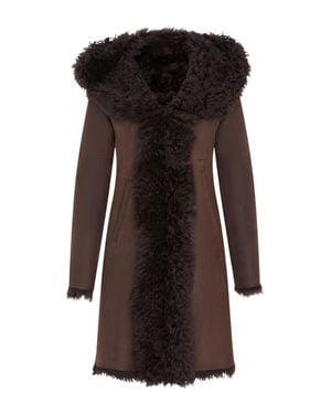Infinity Leather Toscana Sheepskin Leather Hooded Trench Coat - Brown
