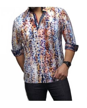 Au Noir Tongas Abstract Print Long Sleeve Button-Up Shirt - Blue