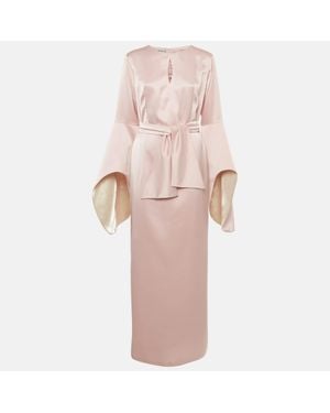 Baruni Satin Sleeve Detail Belted Alchemilla Maxi Dress - Pink