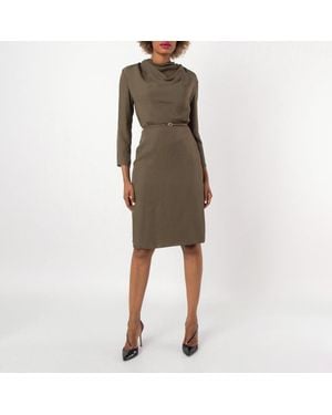 Bally Military Cowl-Neck Belted Midi Dress - Brown