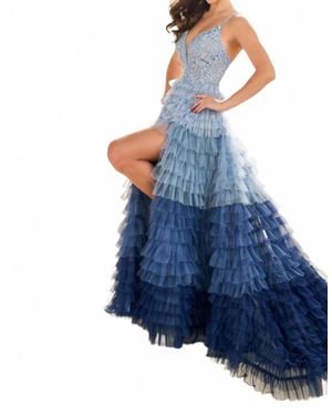 Ellie Wilde Ombre Layered Tulle A-Line Gown - Blue